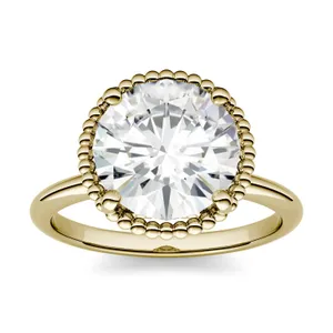 3.60 CTW DEW Round Forever One Moissanite Beaded Solitaire Engagement Ring in 14K Yellow Gold image, 