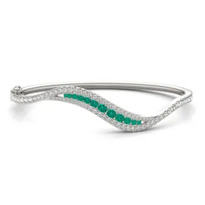 Emerald Accented Feather Bangle Bracelet image, 