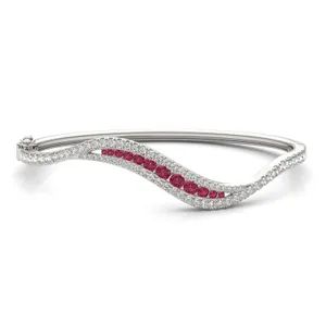 Ruby Accented Feather Bangle Bracelet image, 