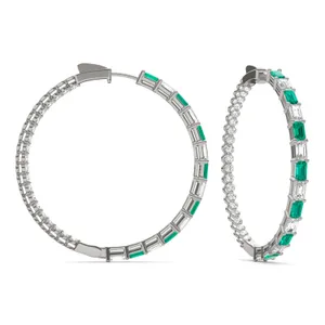 Dyad Alternating Emerald Hoop Earrings image, 