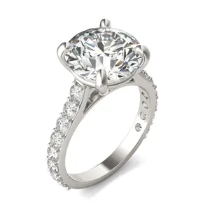 Round Brilliant Claw Prong Cathedral Side-Stone Exotic Engagement Ring image, 