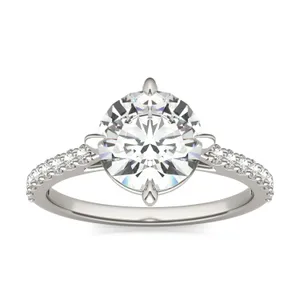 Round Brilliant Accented Claw Prong Compass Engagement Ring image, 