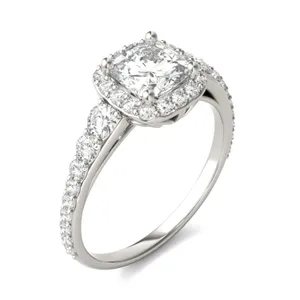 Cushion Hearts & Arrows Signature Graduated Halo Engagement Ring image, 