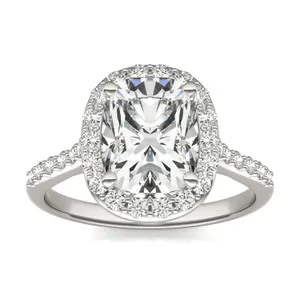 Elongated Cushion Signature Accented Halo Engagement Ring image, 