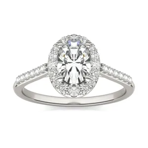 Oval Signature Accented Halo Engagement Ring image, 