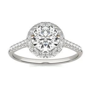Round Brilliant Signature Accented Halo Engagement Ring image, 
