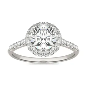 Round Hearts & Arrows Signature Accented Halo Engagement Ring image, 