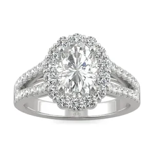 Oval Signature Split Shank Accented Halo Engagement Ring image, 