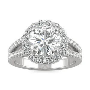 Round Hearts & Arrows Signature Split Shank Accented Halo Engagement Ring image, 