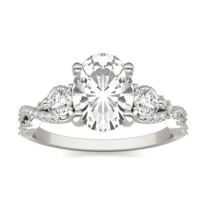 Oval Twisted Accented Three-Stone Engagement Ring image, 
