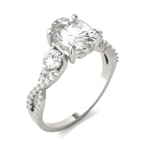 Oval Twisted Accented Three-Stone Engagement Ring image, 