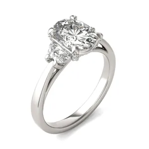 Oval Luxe Half Moon Three-Stone Engagement Ring image, 