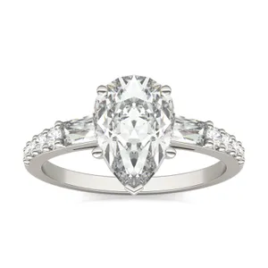 Pear Tapered Baguette Accented Three-Stone Engagement Ring image, 
