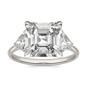 Asscher Claw Prong Trillion Three-Stone Engagement Ring image, 
