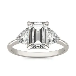 Emerald Claw Prong Trillion Three-Stone Engagement Ring image, 