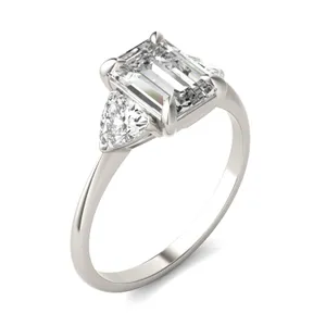 Emerald Claw Prong Trillion Three-Stone Engagement Ring image, 