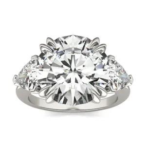 Round Brilliant Claw Prong Trillion Three-Stone Exotic Engagement Ring image, 