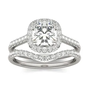 Cushion Hearts & Arrows Signature Accented Halo Bridal Set image, 