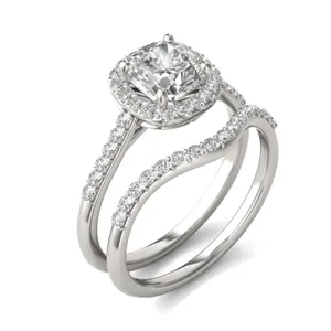 Cushion Signature Accented Halo Bridal Set image, 