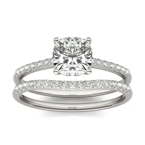 Cushion Signature Petite Side-Stone Bridal Set image, 