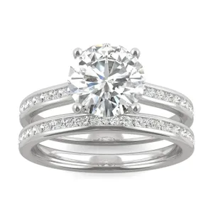 Round Hearts & Arrows Channel Set Cathedral Bridal Set image, 