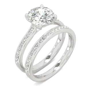 Round Hearts & Arrows Channel Set Cathedral Bridal Set image, 