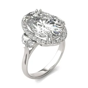 Elongated Oval Luna Halo Exotic Engagement Ring image, 