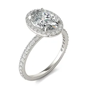 Oval Custom Halo 3/4 Eternity Engagement Ring Setting image, 