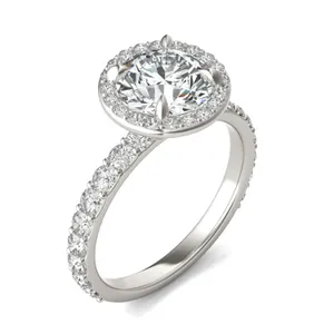 Round Custom Halo Bold 3/4 Eternity Engagement Ring Setting image, 