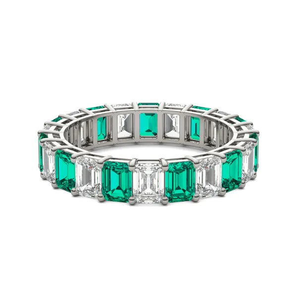 Emerald Alternating Basket Eternity Band
