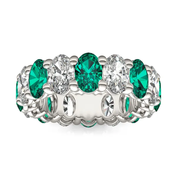 Oval Alternating Basket Emerald Eternity Band