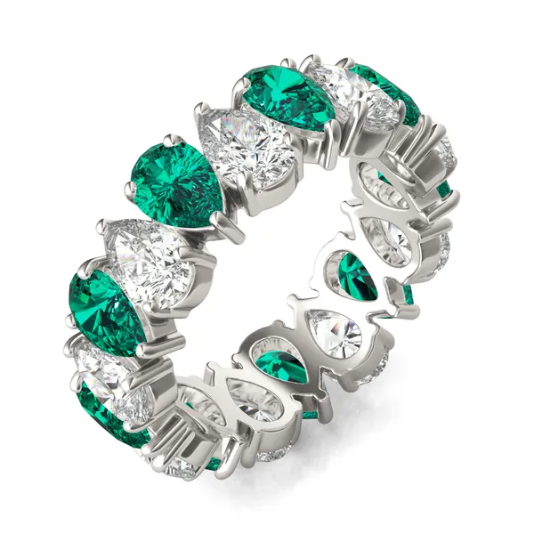 Pear Alternating Emerald Eternity Band