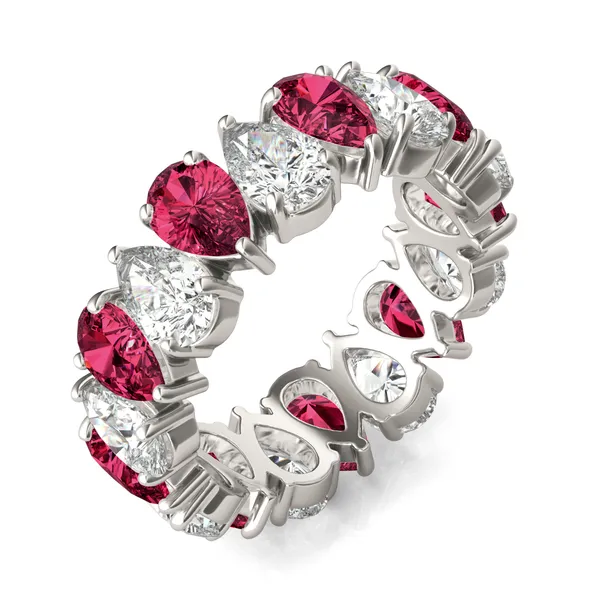 Pear Alternating Ruby Eternity Band