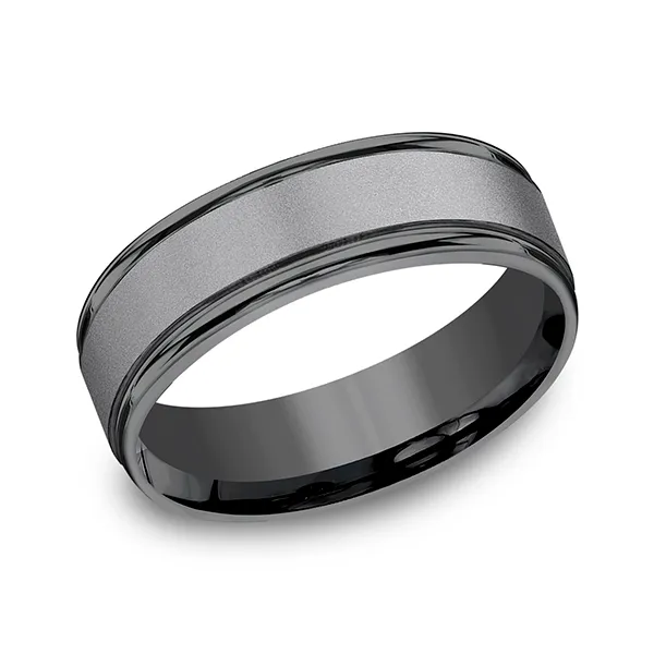 Grooved Border Matte Inlay Wedding Ring 7mm