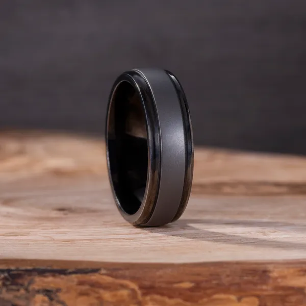Grooved Border Matte Inlay Wedding Ring 7mm