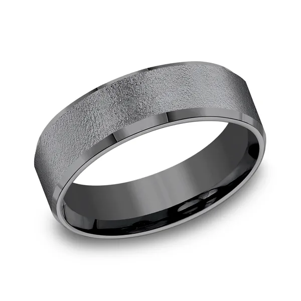 Beveled Edge Textured Men's Wedding Ring